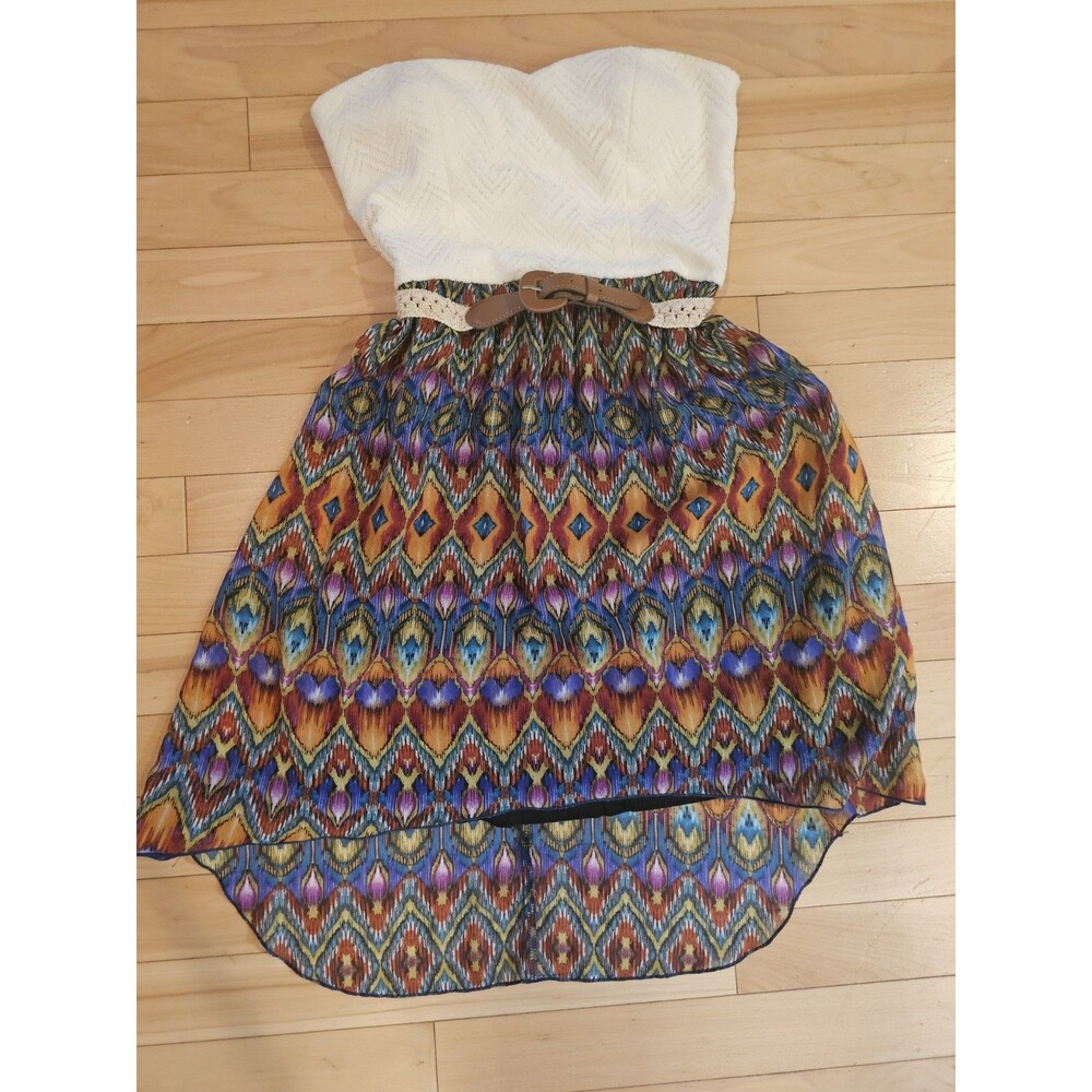 Deb Belted Dress Y2K Kaleidoscope High Low Size 5 Small